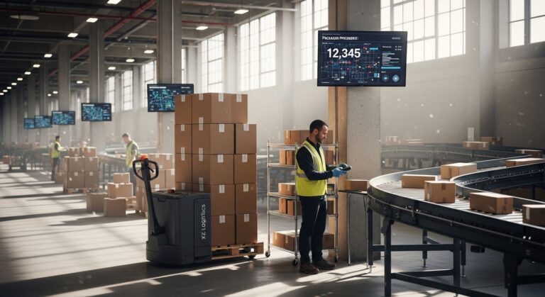 Operação automatizada em armazém de e-commerce com transpaleta elétrica